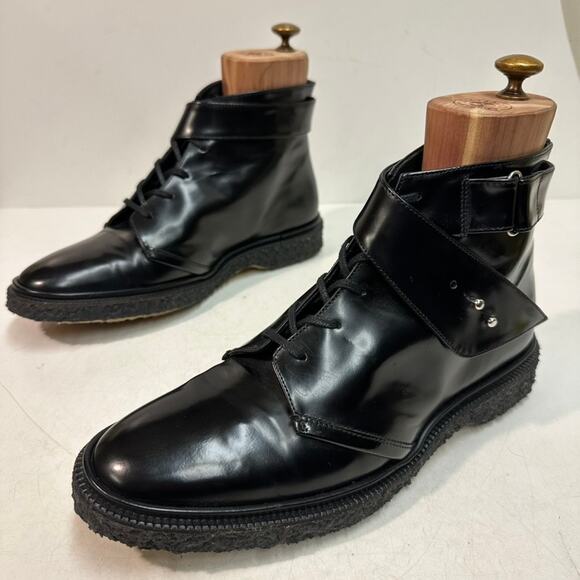 RARE Aideu Paris Richard Boots Polished Black Calf Crepe Sole EUC US 9 EU 42 main image 13